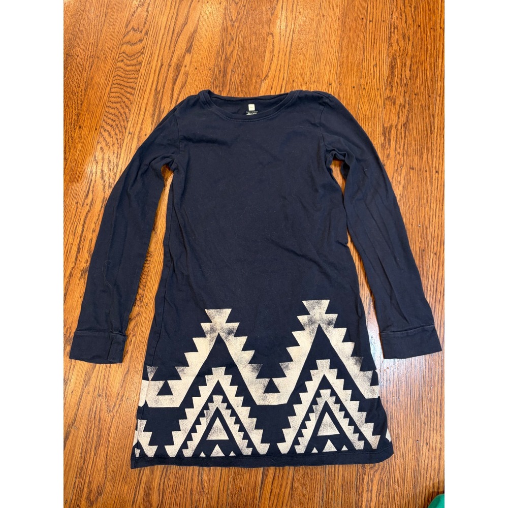Tea Collection Girls Black Geometric Mountain Print Long Sleeve Dress Size 12